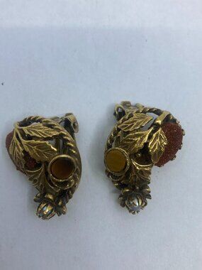 Vtg brass Murano glass  clip earrings